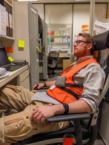 A stereotypical man sitting bored in a cubicle at work