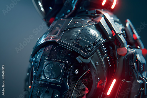 Futuristic armor suit with illuminated details photo