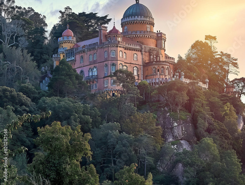 National Palace of on Hilltop at Sunset, In the jungle