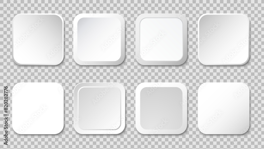 White push button vector set. Paper square frame. Blank labels, banners, icons or stickers for your design White push button vector set. Paper square frame. Blank labels, banners, icons or stickers for your design