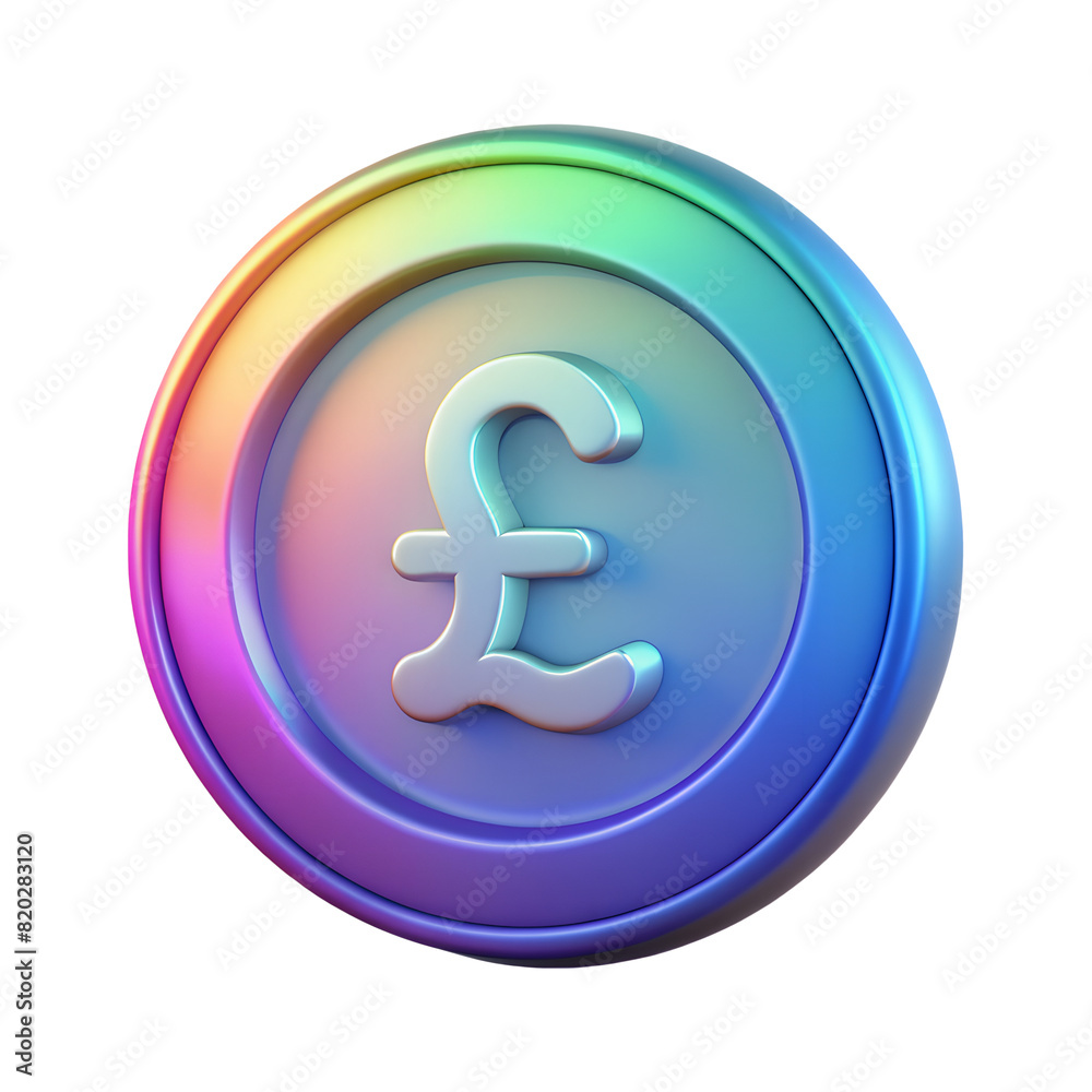Holographic British pound coin saving bank for deposit banking of investment and dividend concept. 3D icon with transparent PNG background Holographic British pound coin saving bank for deposit banking of investment and dividend concept. 3D icon with transparent PNG background