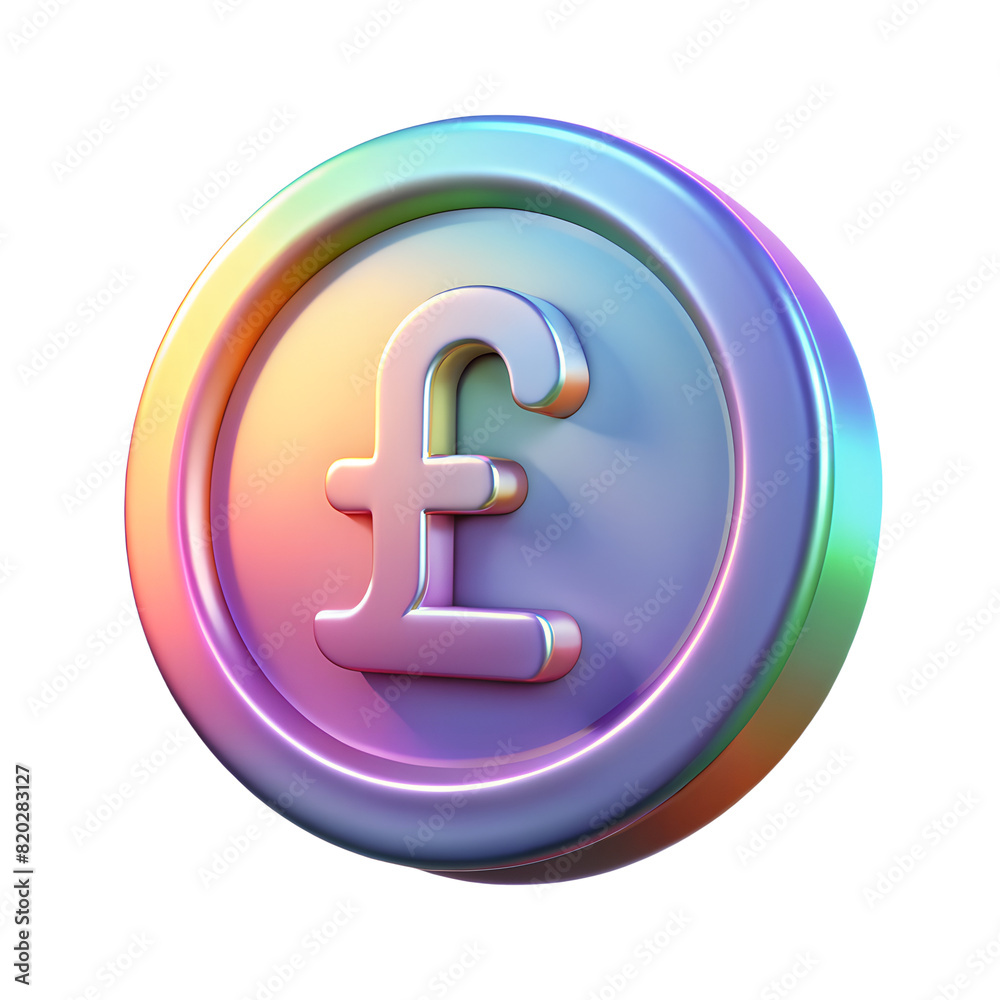 Holographic British pound coin cash money. 3D icon with transparent PNG background Holographic British pound coin cash money. 3D icon with transparent PNG background