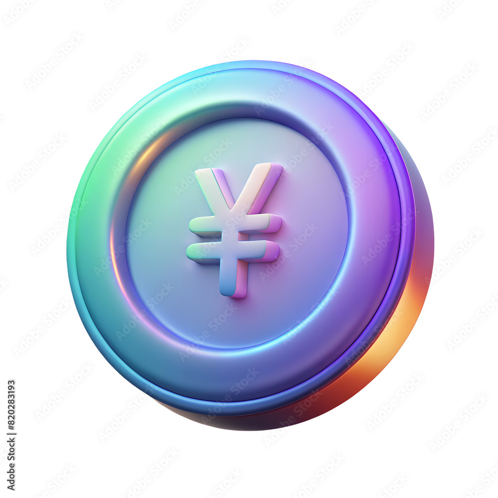 Obraz premium Holographic coin of one Chinese yuan. 3D icon with transparent PNG background. Golden money, token