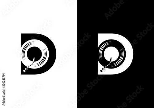 cassette disc logo vector with initial D