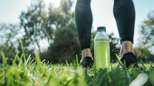 Morning Workout Routine with Refreshing Sports Drink in Park