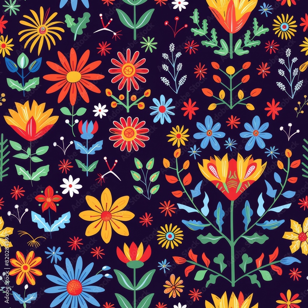Vibrant Floral Pattern on Dark Background for Design Inspiration Vibrant Floral Pattern on Dark Background for Design Inspiration