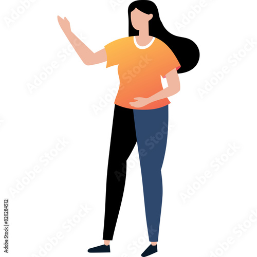 Standing Flat Girl Pointing Her Hand