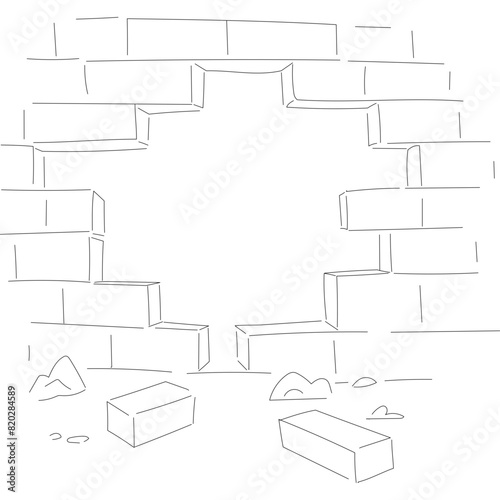 Line Art Ruined Brick Wall