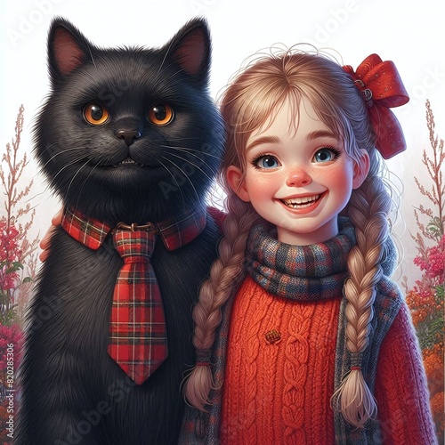 A little girl and her friend the cat  photo