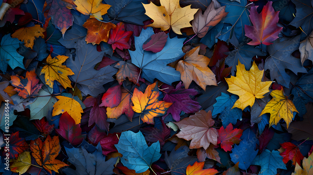 A close up of a pile of leaves with a variety of colors including red, orange A close up of a pile of leaves with a variety of colors including red, orange