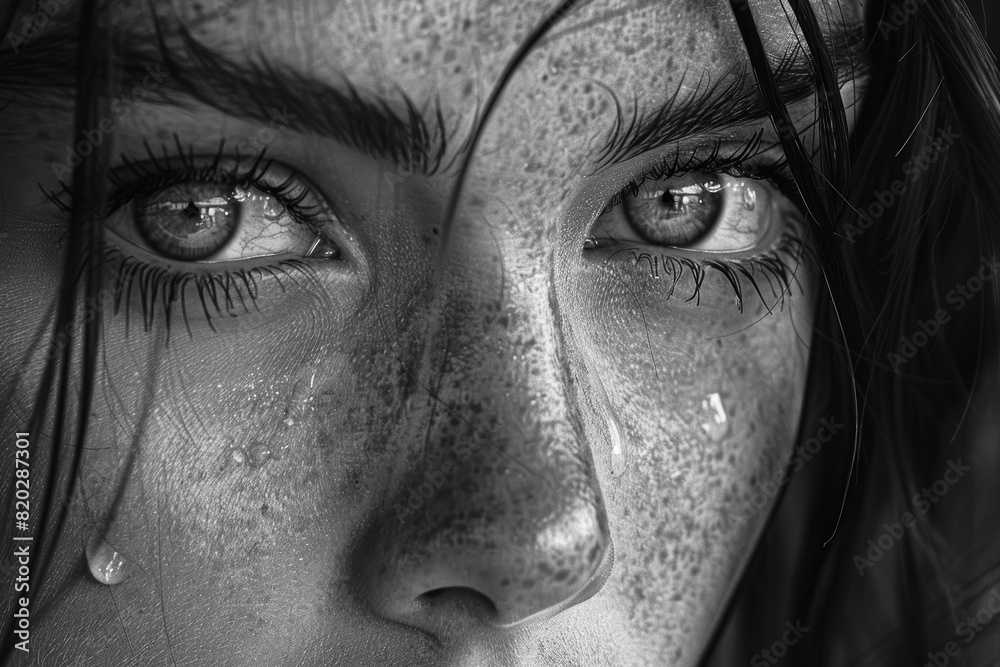 Naklejka premium A trembling voice and tear-filled eyes, overcome with emotion as the heart spills forth its deepest sorrows. Concept of heartrending sorrow. Generative Ai.