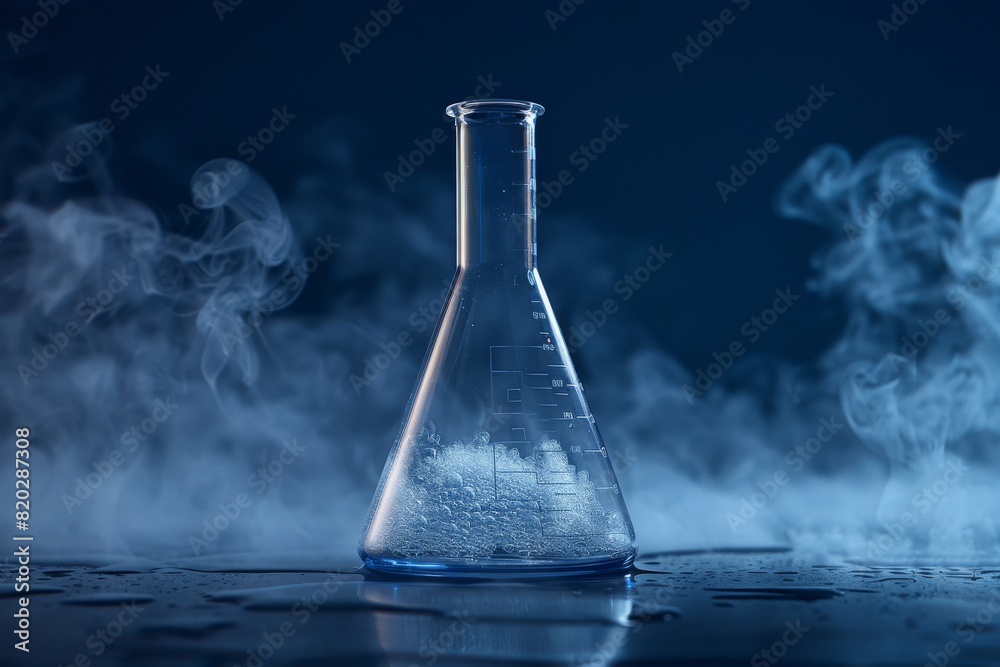 A glass Erlenmeyer flask and a transparent test tube, both emitting a ...