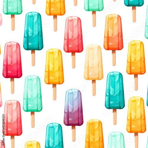 Pattern of colorful popsicle ice cream on white background. Illustration.