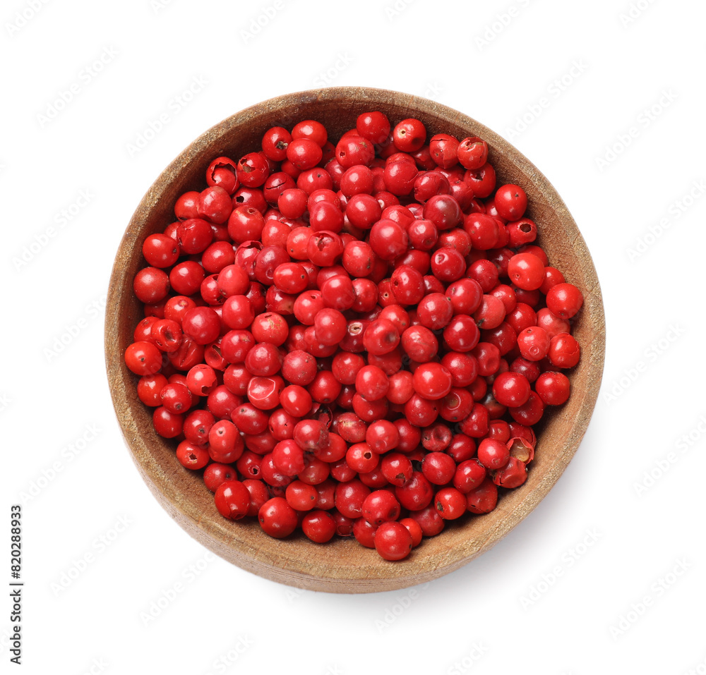 Aromatic spice. Red pepper in bowl isolated on white, top view