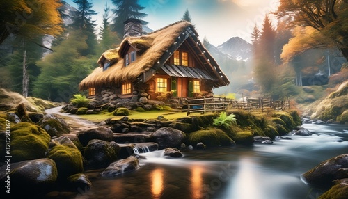 Casa estilo cottagecore en un mundo de fantasía, creado con IA generativa
 photo