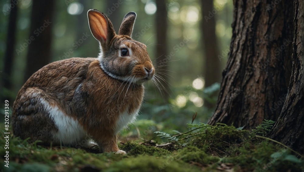 Fototapeta premium Close-up image of a rabbit in the forest