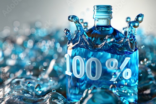 3D rendering of a number 100% made of blue water with splashes, standing out against a white background.
 photo