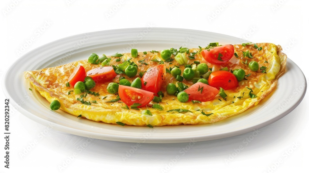 omelet on white plate isolated on white background realistic