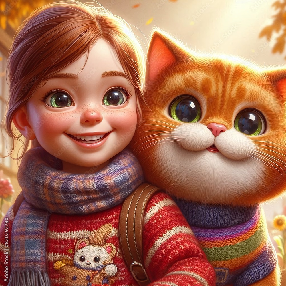 A little girl and her friend the cat A little girl and her friend the cat