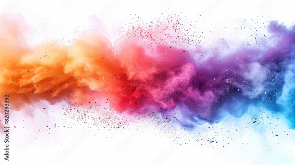 Fototapeta premium colorful rainbow holi paint color powder explosion isolated white wide panorama background. space for text 