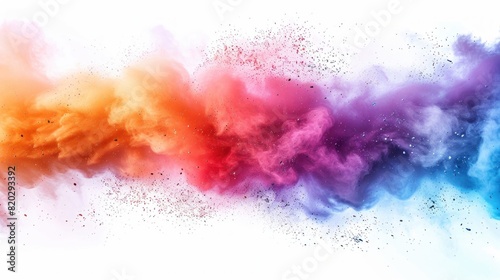 colorful rainbow holi paint color powder explosion isolated white wide panorama background. space for text 