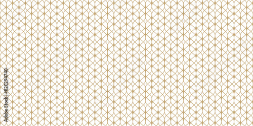 Vector mesh seamless pattern. Abstract golden minimal background with thin wavy lines, delicate lattice, texture of lace, weaving, net. Luxury gold and white repeated design for decor, cover, print