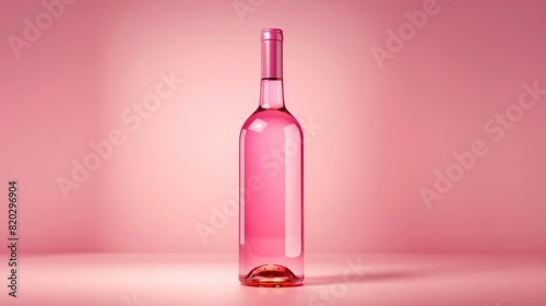 Pink wine bottle on background. Product packaging brand design. realistic