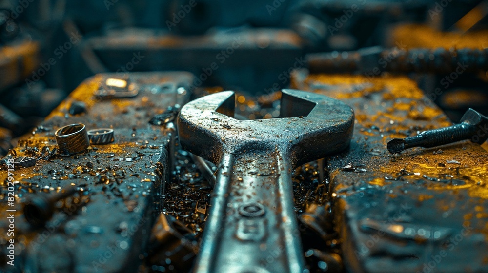 Wrenches: Detailed Closeup in Industrial Workshop Wrenches: Detailed Closeup in Industrial Workshop