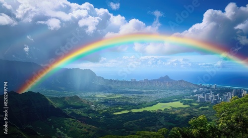 Rainbow over Hawaii skyline realistic