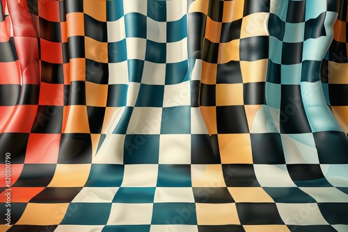 Close up of black and white checkered fabric pattern