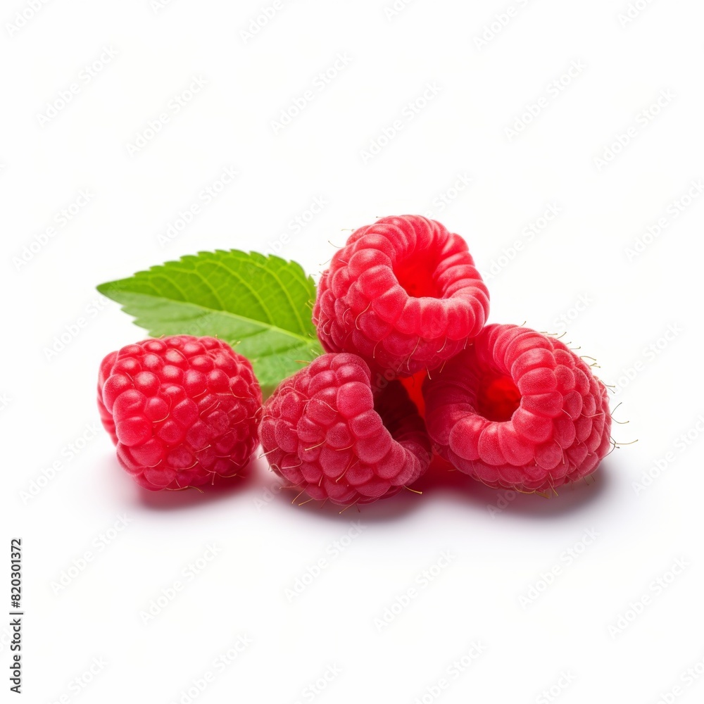 ripe red raspberry berry isolated on white background