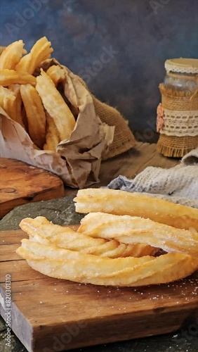 Close-up vertical video of unrecognizable person making harian churros in oil 11