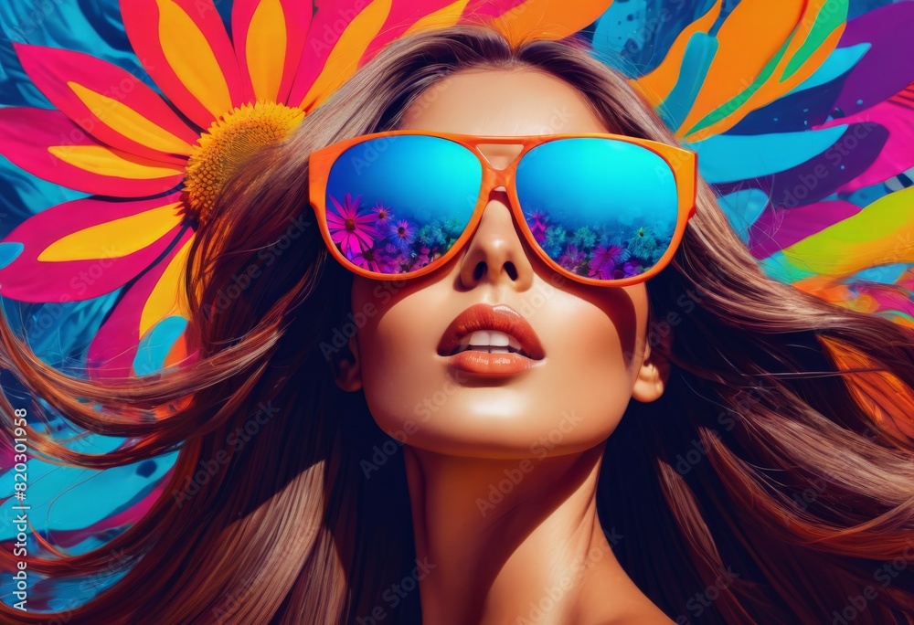 Illustration of a long haired girl in sunglasses on an colored background Illustration of a long haired girl in sunglasses on an colored background
