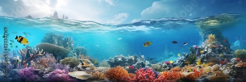 A watercolor splash with underwater scenes.