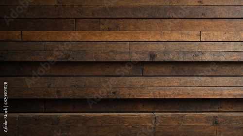 Perspective of wooden surface, composed of horizontal planks. These planks exhibit varying shades of brown, each showcasing natural grain, texture of wood. Arranged tightly together.