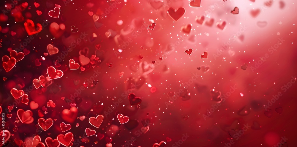 Valentine's Day background with flying hearts on red Valentine's Day background with flying hearts on red