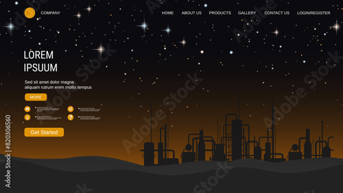 Modern trendy landing page vector design template. Oil and gas industry background
