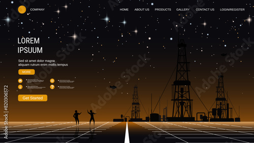 Modern trendy landing page vector design template. Oil and gas industry background
