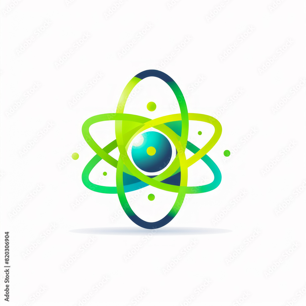 A colorful atom design featuring green and blue colors with a blue center, set against a plain white background. This graphic is artistic and visually captivating A colorful atom design featuring green and blue colors with a blue center, set against a plain white background. This graphic is artistic and visually captivating