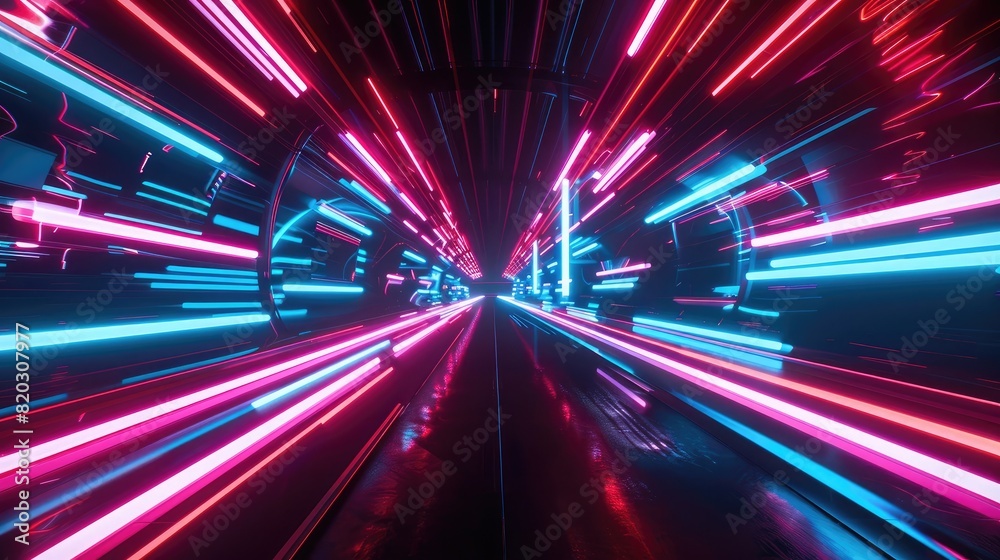 Speed of digital lights neon glowing rays Futurist realistic