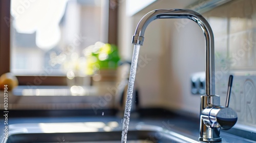 Water tap in the sink is modern and clean in a minimalist kitchen  faucet plumbing.