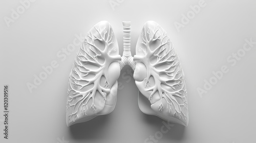 3d illustration of healthy lungs in plain background. Copy space for text.