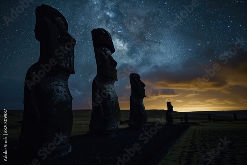 Easter Island, Chile: Known for its massive stone statues, or moai, this remote Polynesian island holds an air of mystery due to its isolated location in the South Pacific.  photo