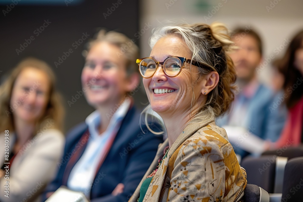 Group of smiling businesspeople welcoming corporate trainer, express gratitude to business coach after educational seminar in office conference room, clap hands showing appreciation for received skill