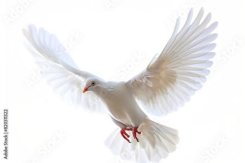 flying white dove isolated on white background