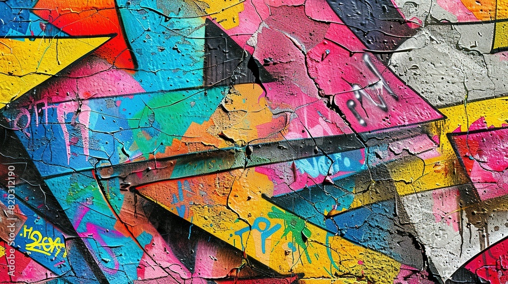 Naklejka premium Seamless Graffiti Pattern on Weathered Concrete Wall: Vibrant Urban Art