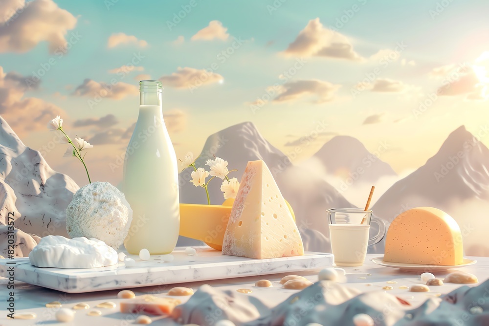 Fototapeta premium Dairy Products Illustrate various dairy products and their benefits