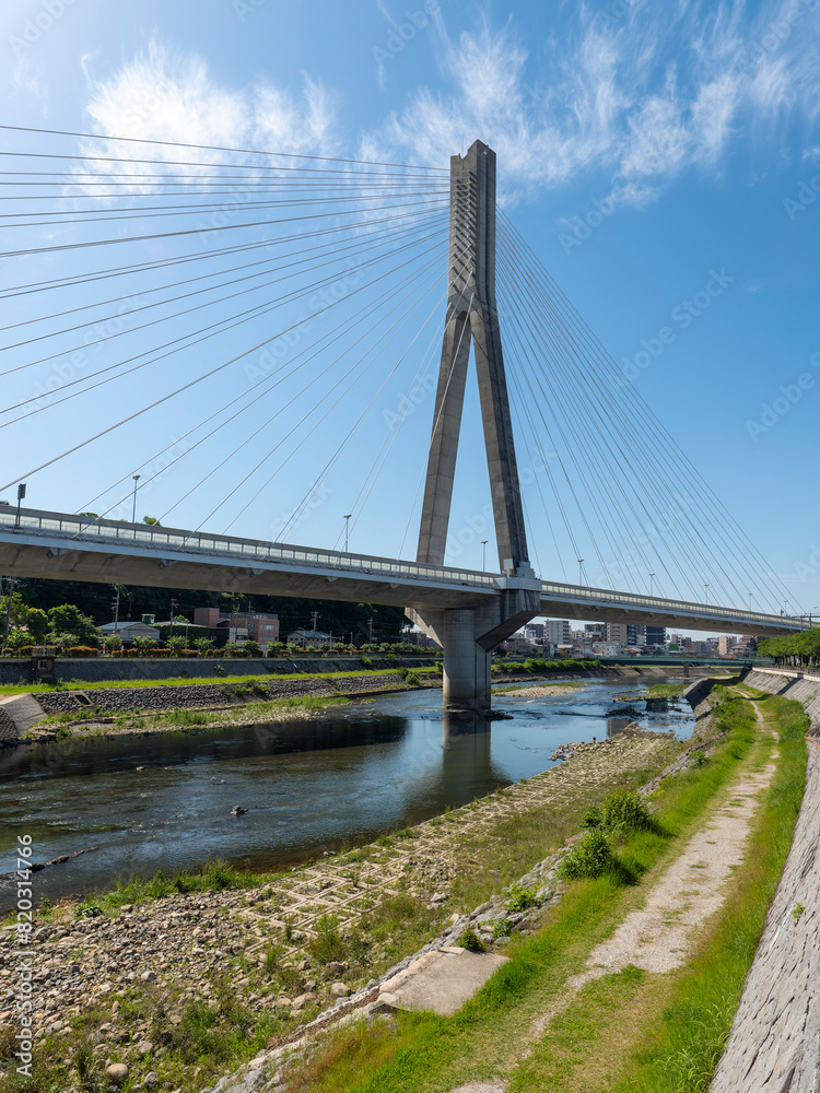 Fototapeta premium 川西市と池田市の間を流れる猪名川の新猪名川大橋