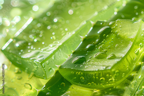 Close up of a transparent green aloe cream texture
