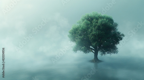 Business Banner for Environmental Issues  Tree or Landscape against White Background with Blue and Grey Accents